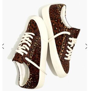 MADEWELL Genuine Calf Hair Sidewalk Low-Top Sneakers in Painted Leopard Size 6.5